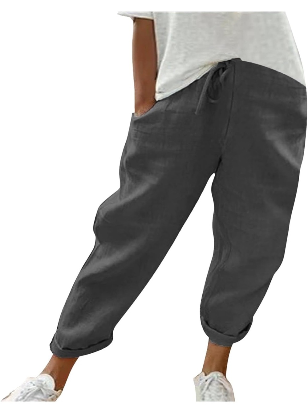 Casual Drawstring Ankle Pants - Charcoal & Navy